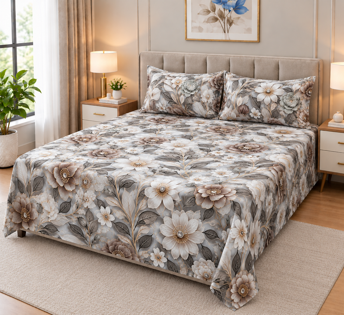 9D Digital Printed Bedsheet | Micro Cotton Floral