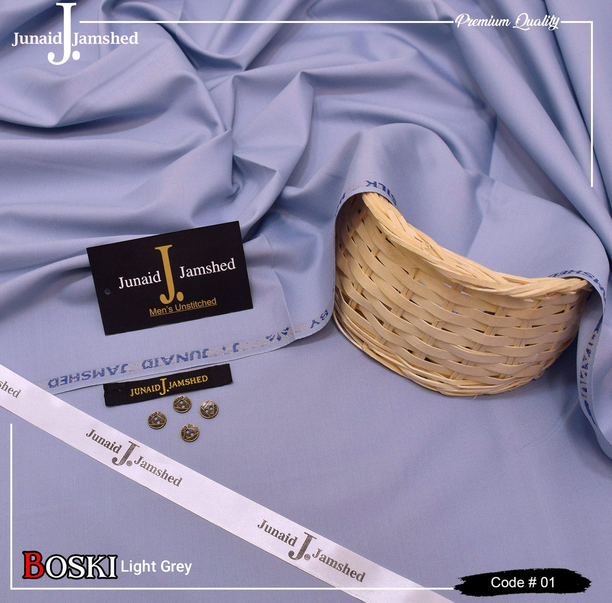 Junaid Jamshed Wash Wear Boski 100% Guaranteed Fabric (Light Grey)