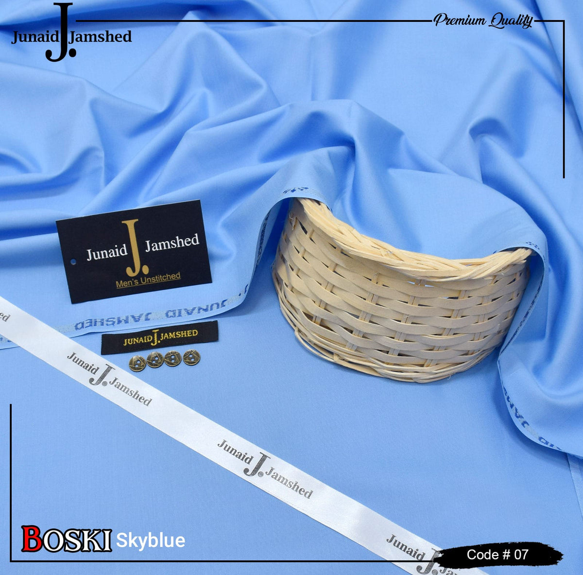 Junaid Jamshed Wash Wear Boski 100% Guaranteed Fabric ( SkyBlue)