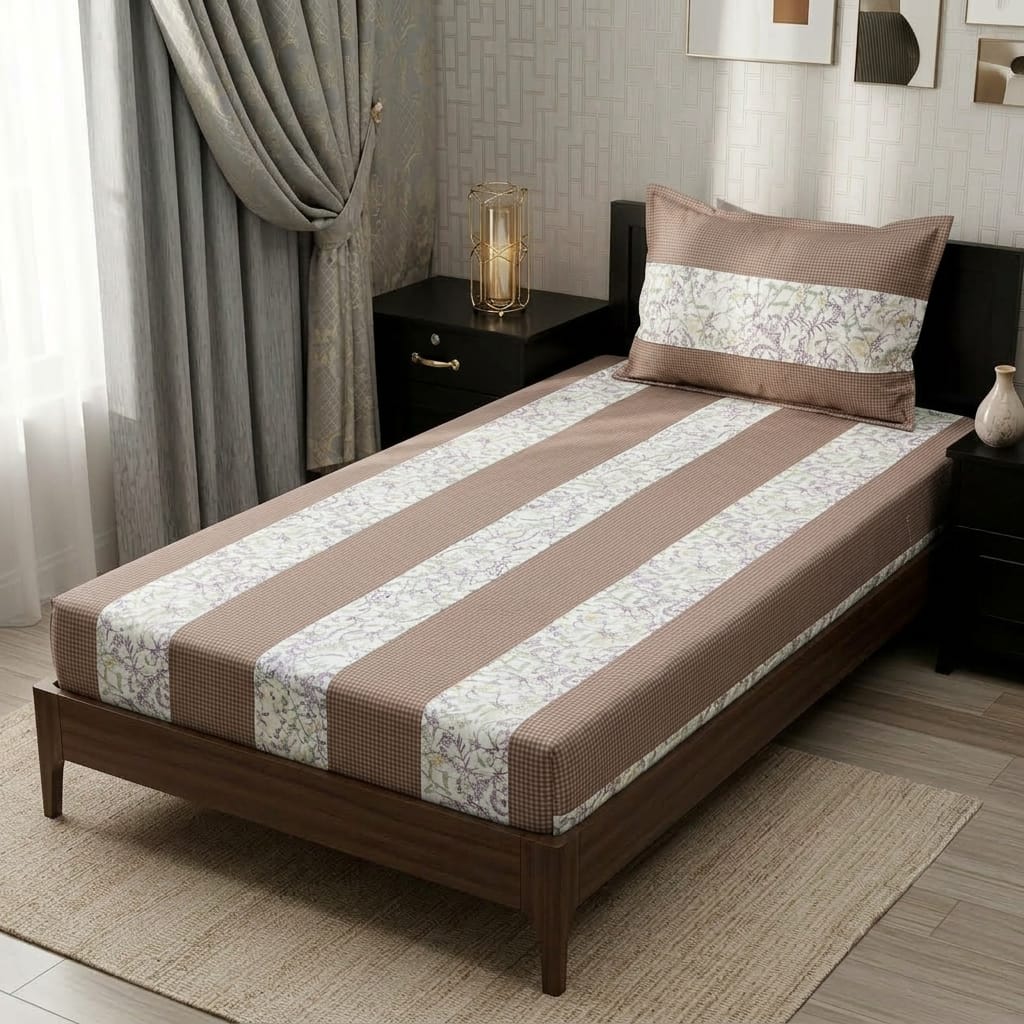 2 PC Patchwork Bedsheet Set – Single Bed Cotton Bedsheet with Pillow Cover