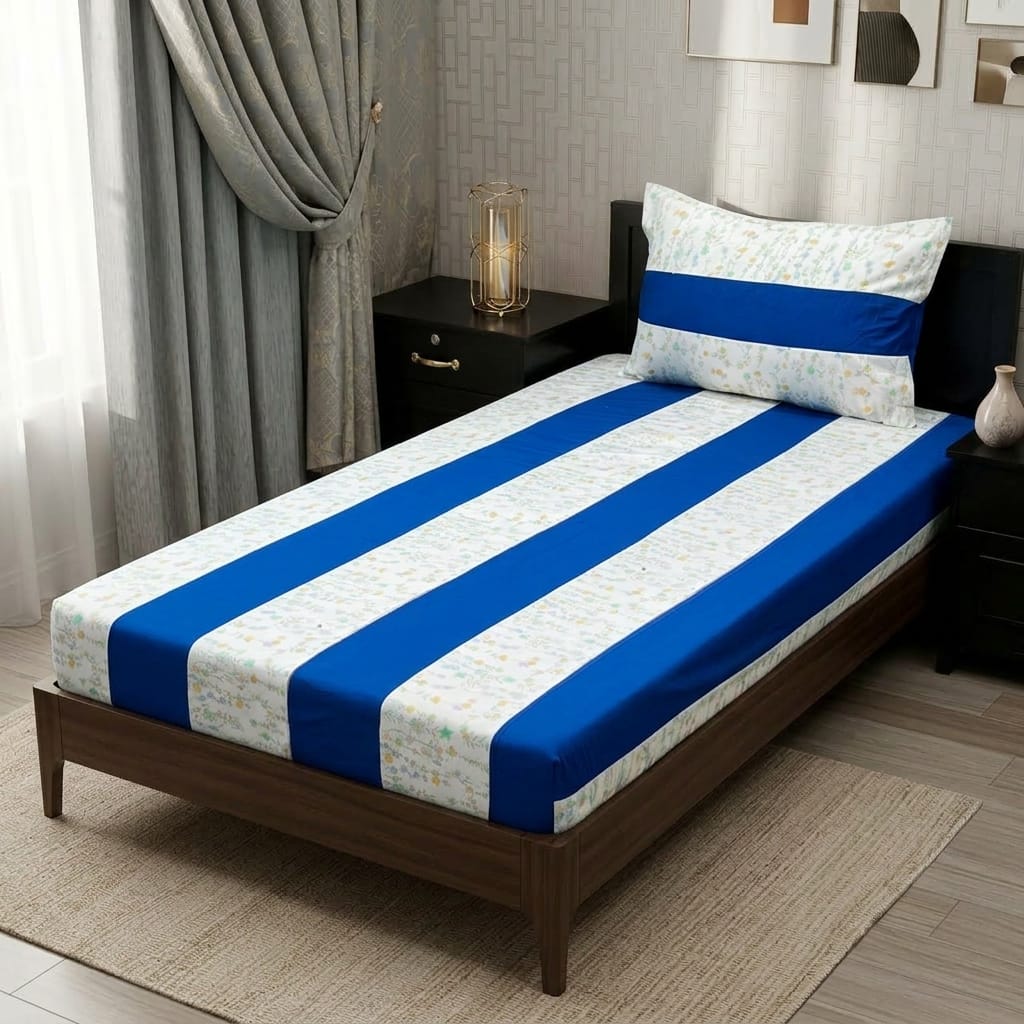 2 PC Patchwork Bedsheet Set – Single Bed Cotton Bedsheet with Pillow Cover