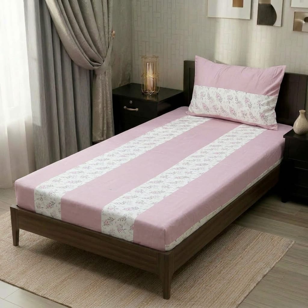 2 PC Patchwork Bedsheet Set – Single Bed Cotton Bedsheet with Pillow Cover