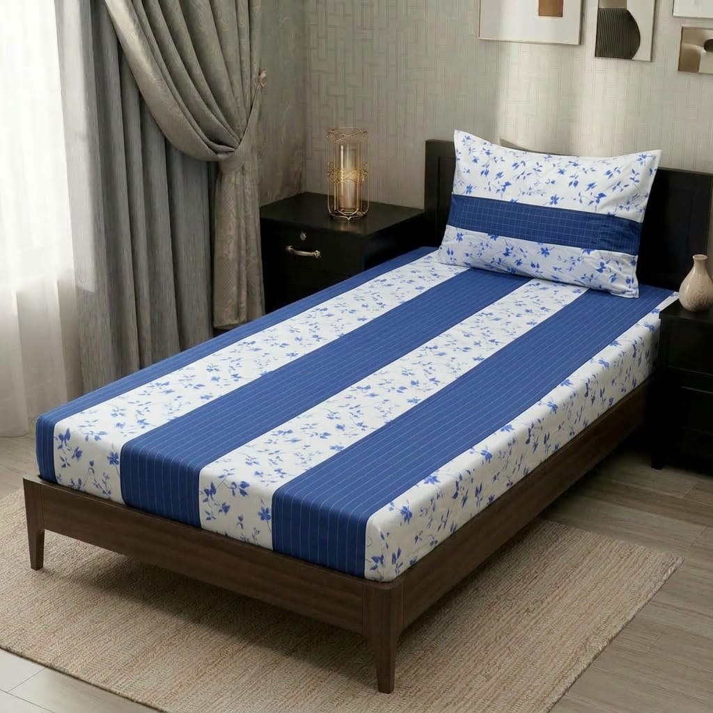 2 PC Patchwork Bedsheet Set – Single Bed Cotton Bedsheet with Pillow Cover