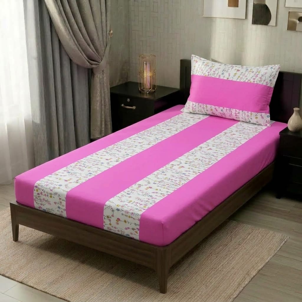 2 PC Patchwork Bedsheet Set – Single Bed Cotton Bedsheet with Pillow Cover