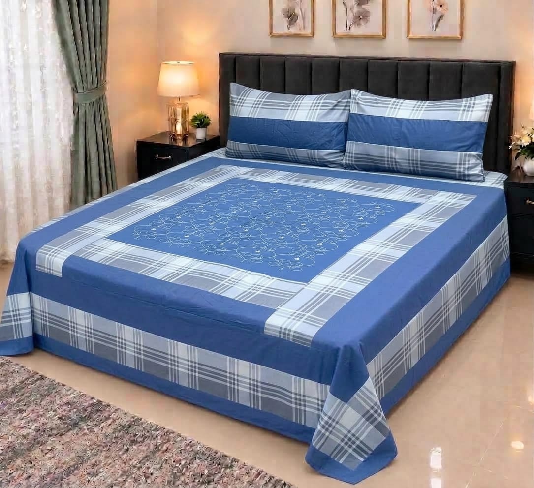 Embroidered Patch Work King Size Bedsheet | Premium Cotton
