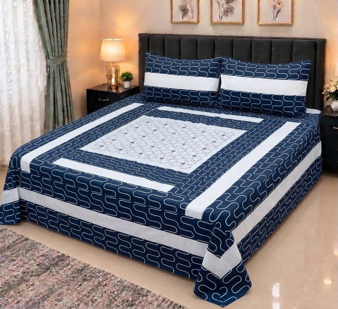 Embroidered Patch Work King Size Bedsheet | Premium Cotton