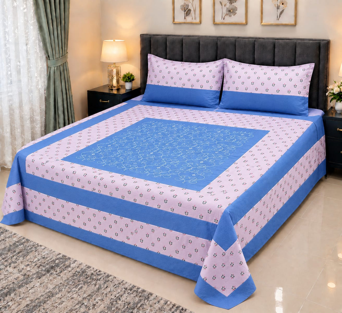 Embroidered Patch Work King Size Bedsheet | Premium Cotton