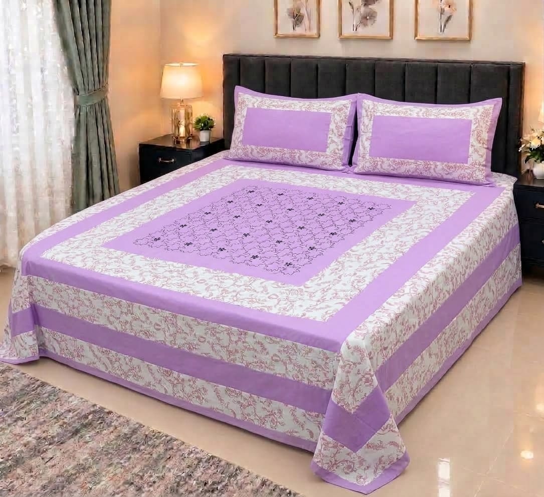 Embroidered Patch Work King Size Bedsheet | Premium Cotton