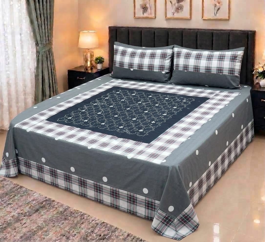 Embroidered Patch Work King Size Bedsheet | Premium Cotton
