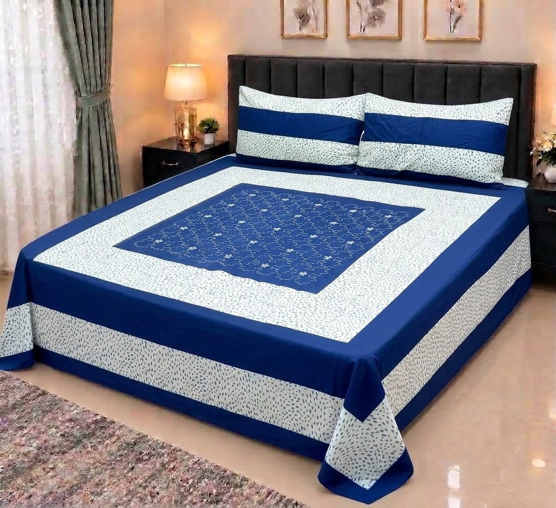 Embroidered Patch Work King Size Bedsheet | Premium Cotton