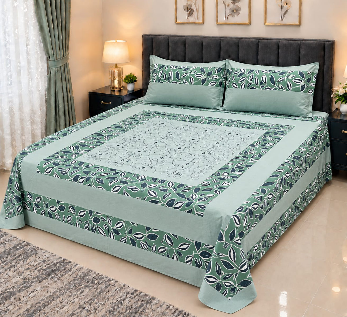 Embroidered Patch Work King Size Bedsheet | Premium Cotton