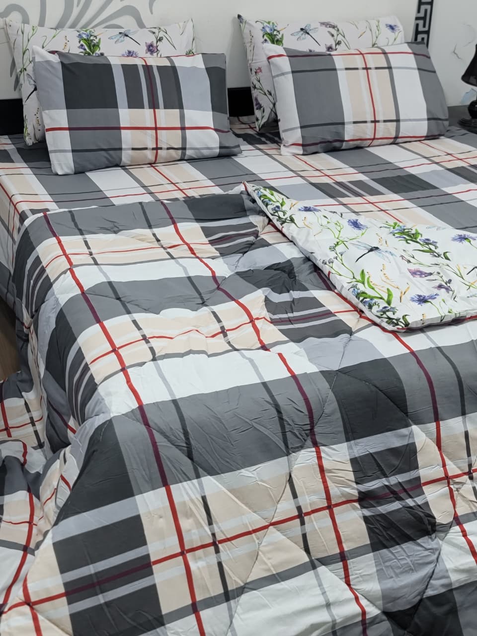 6 Piece Cotton Comforter Set King Size | 100% Pure Cotton Quilted Bedspread with Bedsheet & 4 Pillow Covers | Soft Floral Bedding Set