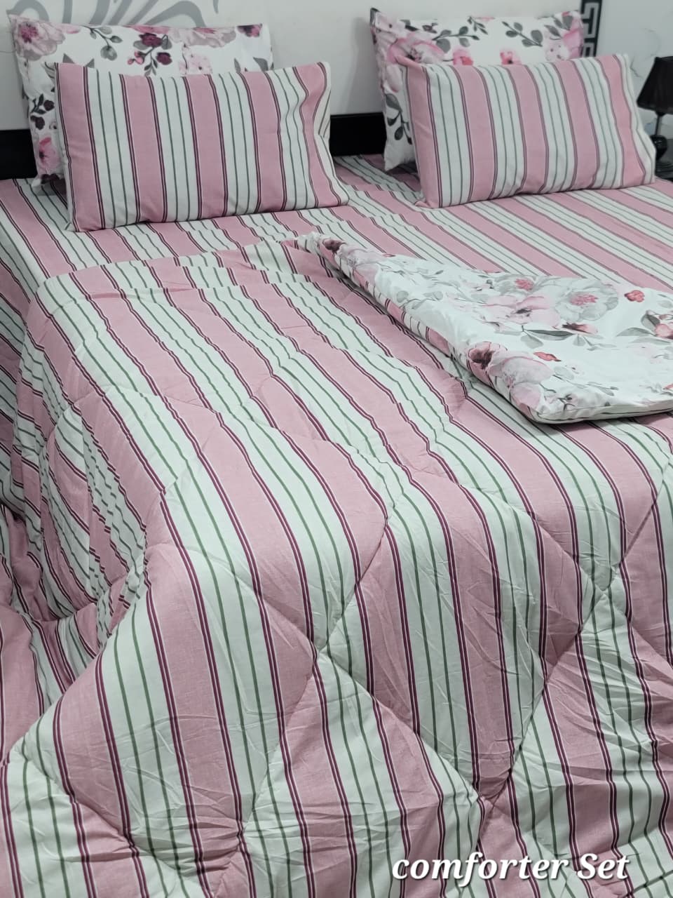 6 Piece Cotton Comforter Set King Size | 100% Pure Cotton Quilted Bedspread with Bedsheet & 4 Pillow Covers | Soft Floral Bedding Set