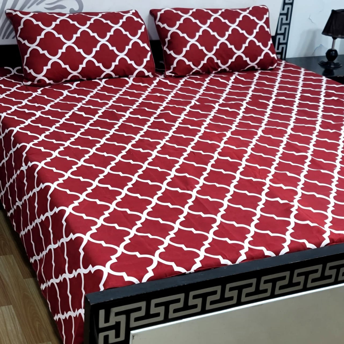 3 PC Cristal Cotton Bedsheet Set – King Size Printed Bedsheet with 2 Pillow Covers