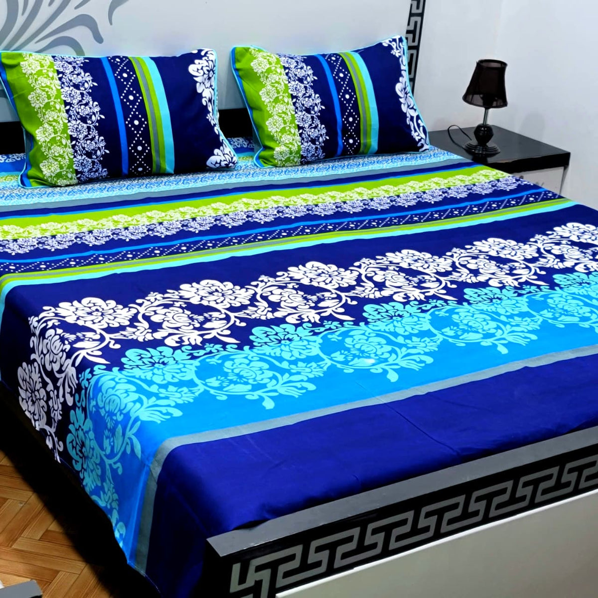 3 PC Cristal Cotton Bedsheet Set – King Size Printed Bedsheet with 2 Pillow Covers