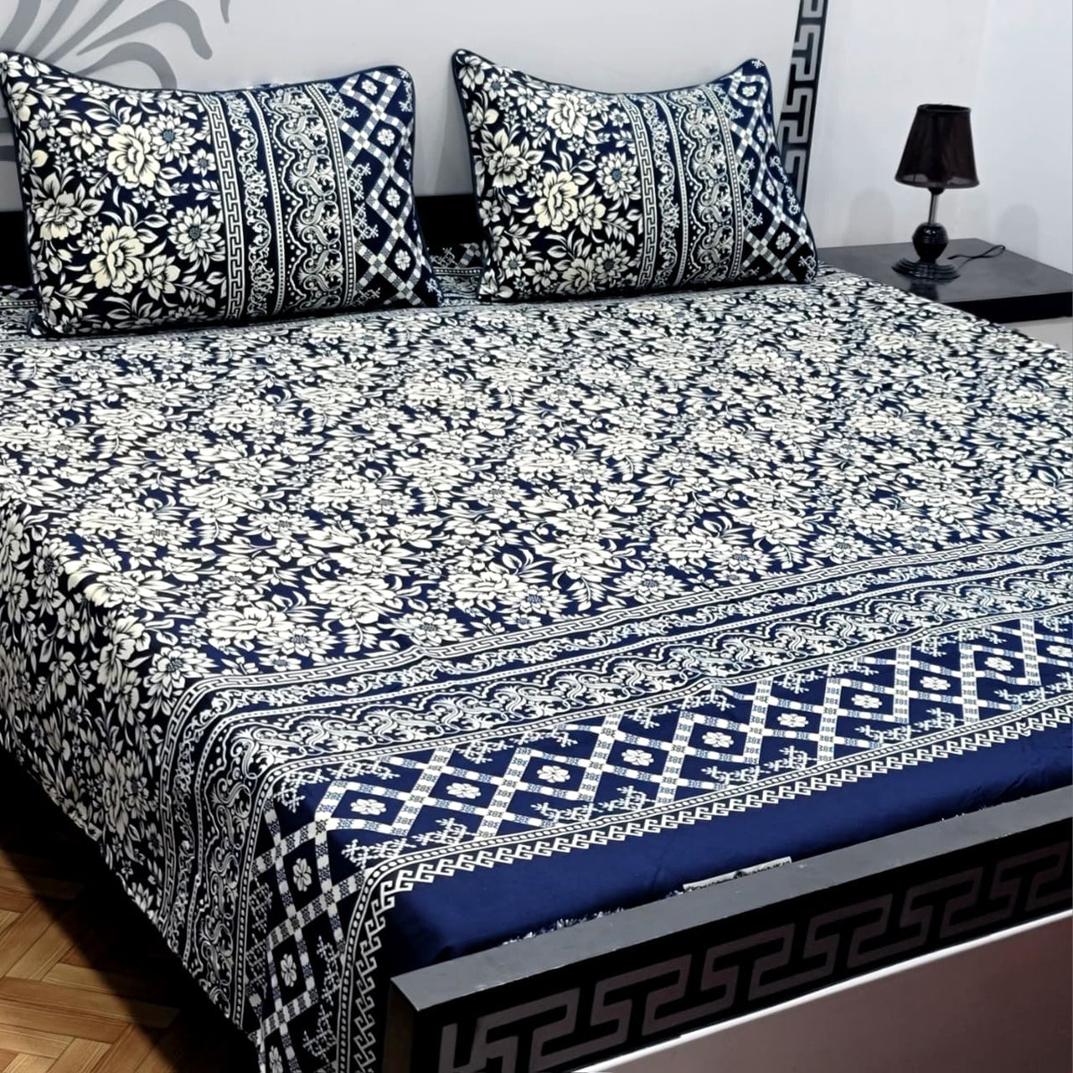 3 PC Cristal Cotton Bedsheet Set – King Size Printed Bedsheet with 2 Pillow Covers