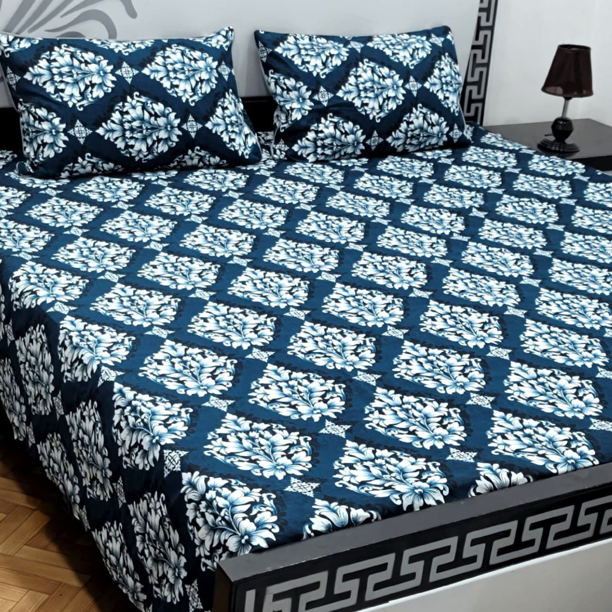 3 PC Cristal Cotton Bedsheet Set – King Size Printed Bedsheet with 2 Pillow Covers