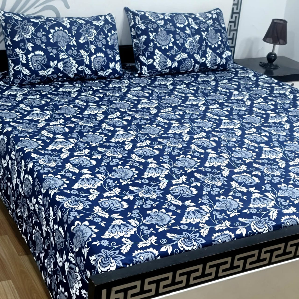 3 PC Cristal Cotton Bedsheet Set – King Size Printed Bedsheet with 2 Pillow Covers