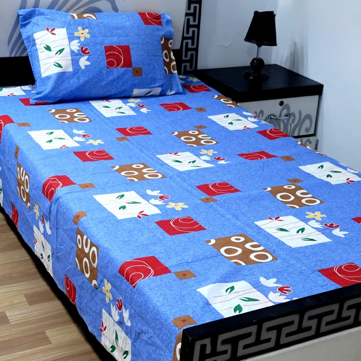 2 PC Export Quality Pure Cotton Single Bed Sheet Set | 60ร90 Inch with Pillow Cover