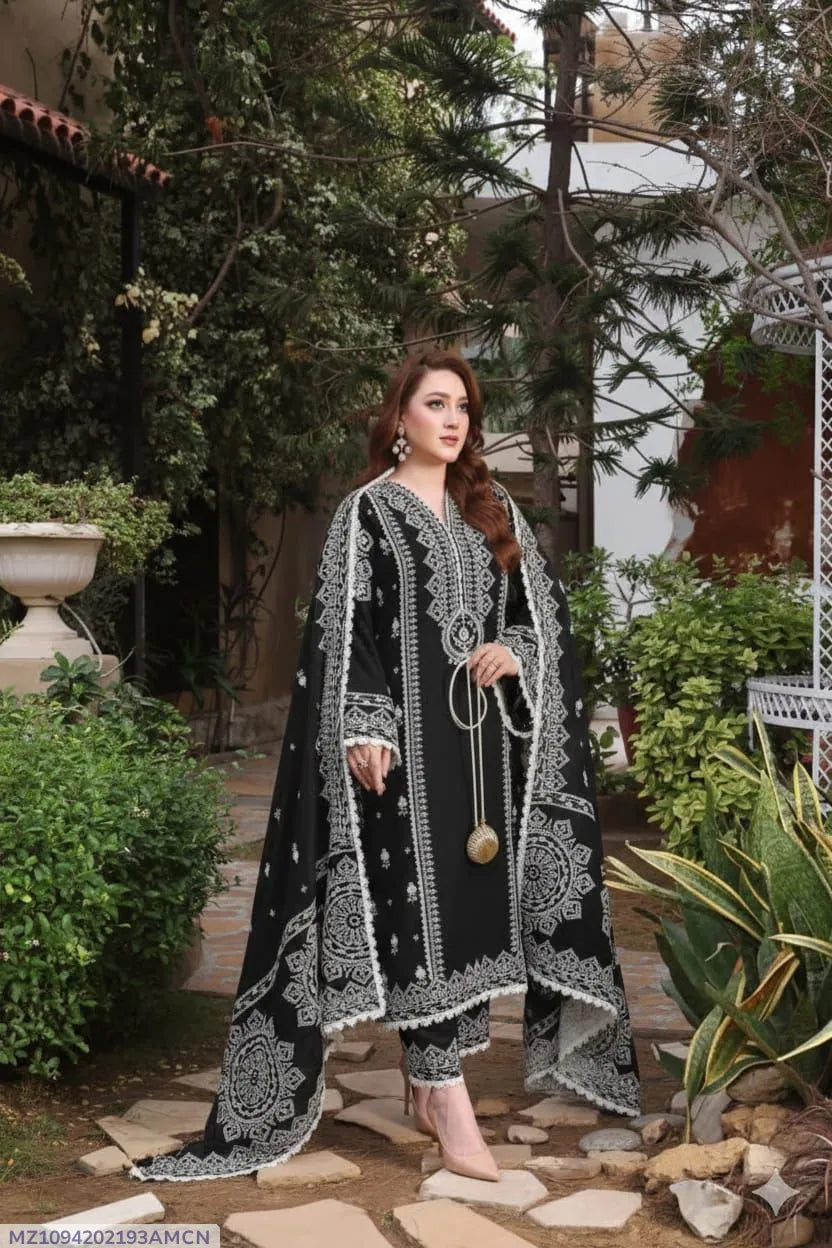 Aneela’s Luxury Dhanak Embroidered 3-Piece Winter Suit | Wool Shawl & Dyed Trouser