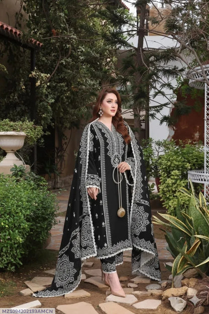Aneela’s Luxury Dhanak Embroidered 3-Piece Winter Suit | Wool Shawl & Dyed Trouser
