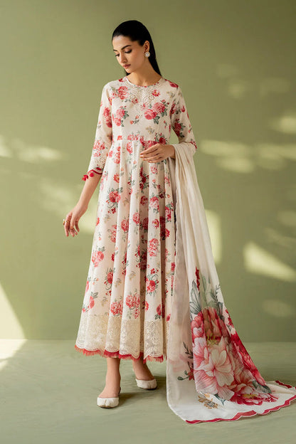 2026 Baroque Lawn Collection 3pcs Suit (Cream and Maroon )