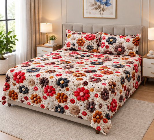 9D Digital Printed Bedsheet | Micro Cotton Floral