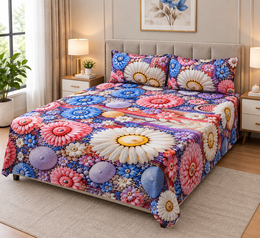 9D Digital Printed Bedsheet | Micro Cotton Floral