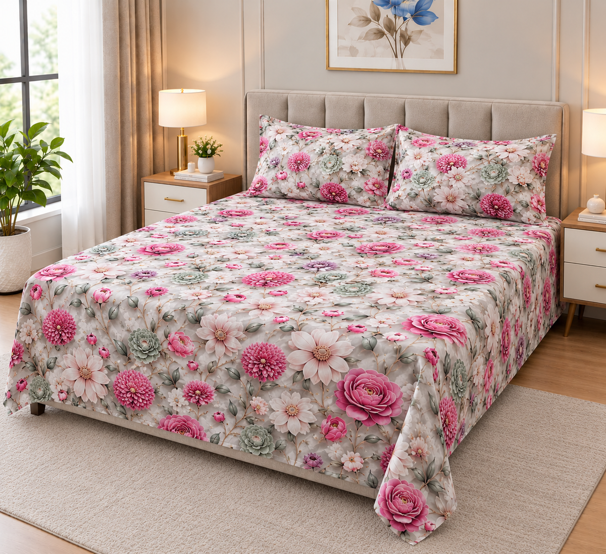 9D Digital Printed Bedsheet | Micro Cotton Floral