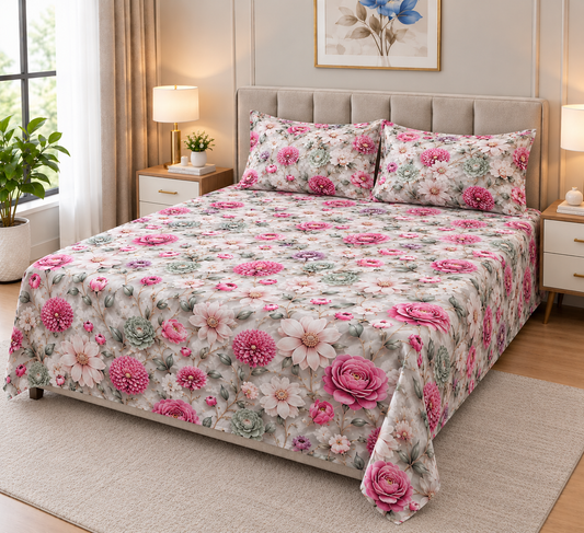 9D Digital Printed Bedsheet | Micro Cotton Floral