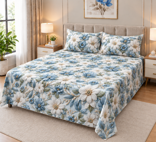 9D Digital Printed Bedsheet | Micro Cotton Floral