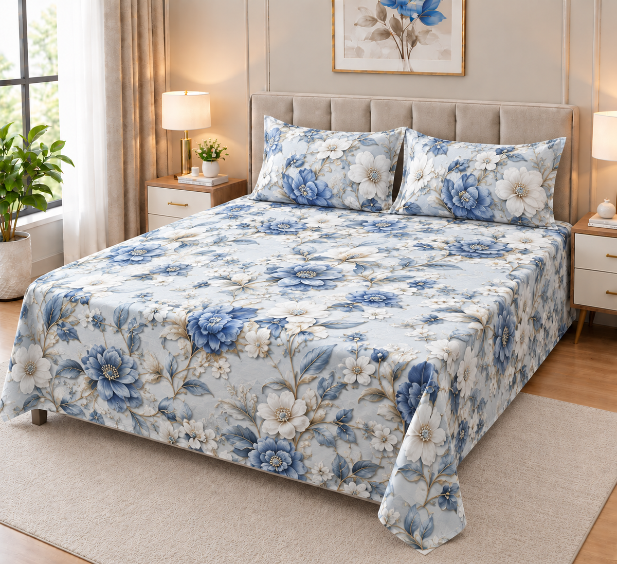 9D Digital Printed Bedsheet | Micro Cotton Floral