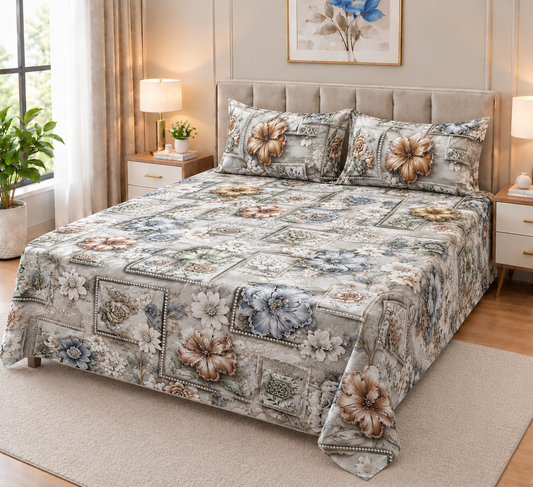 9D Digital Printed Bedsheet | Micro Cotton Floral