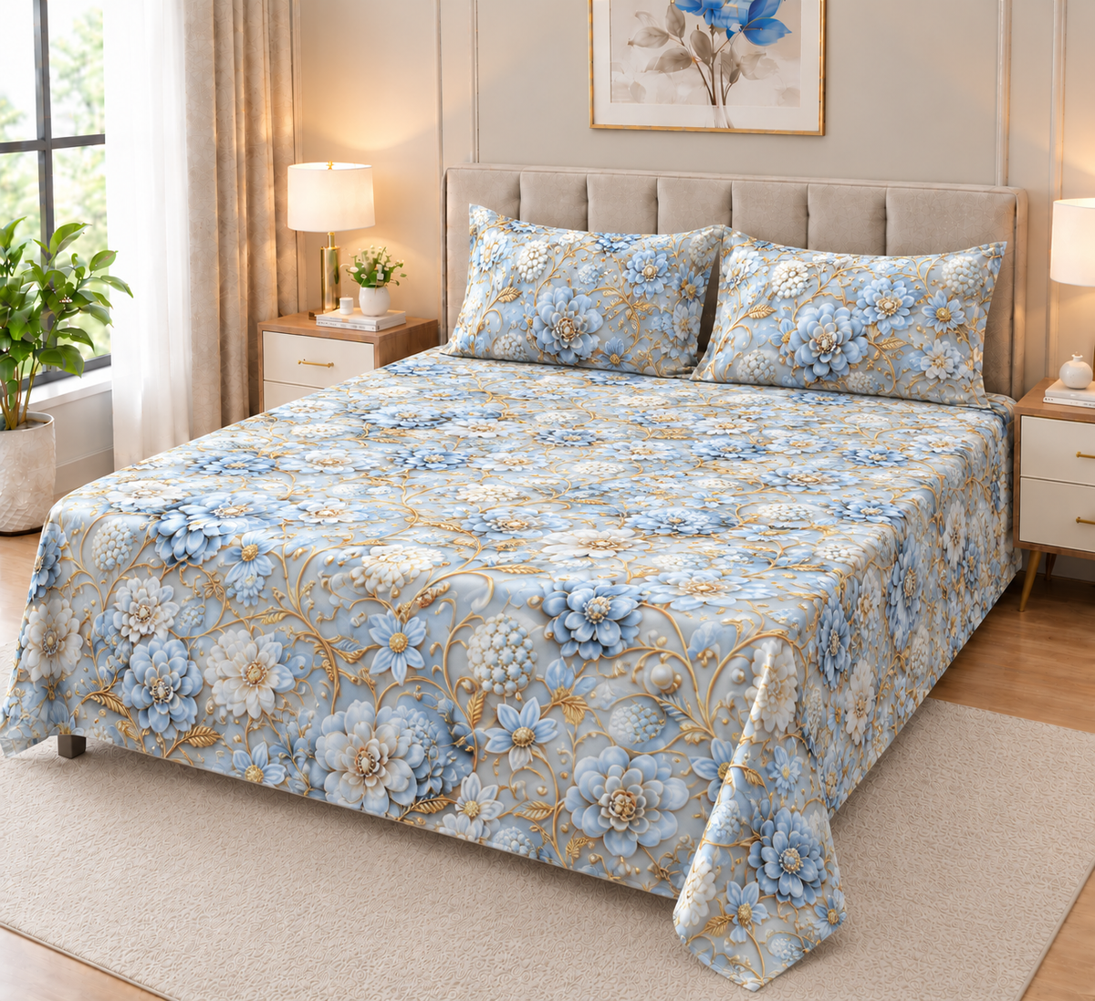 9D Digital Printed Bedsheet | Micro Cotton Floral