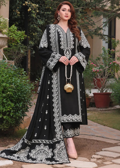 Aneela’s Luxury Dhanak Embroidered 3-Piece Winter Suit | Wool Shawl & Dyed Trouser