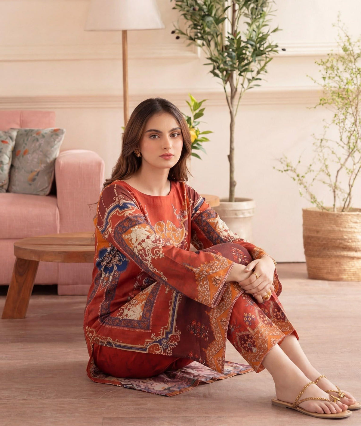 Terracotta Ethnic Print 2-Piece DIGITAL PRINTED