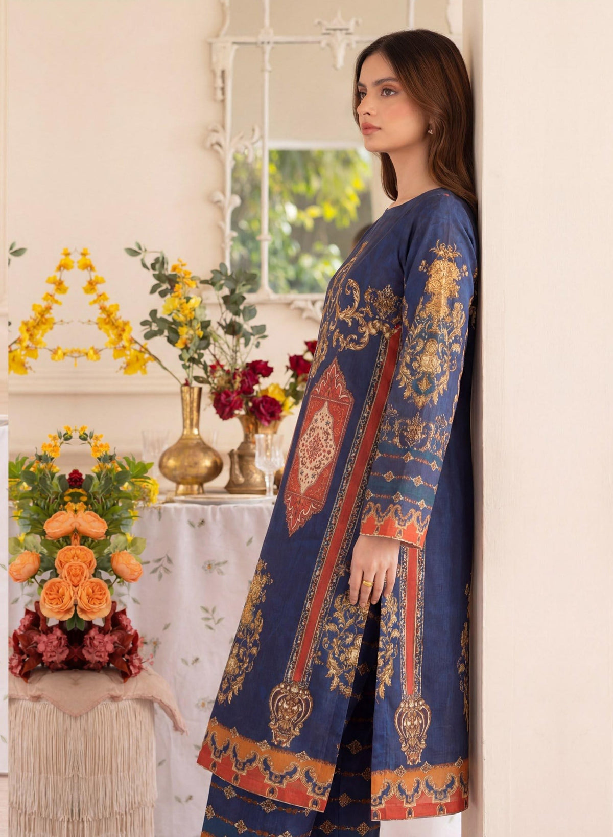 Deep Indigo & Rust Ensemble 2 Pcs DIGITAL PRINTED