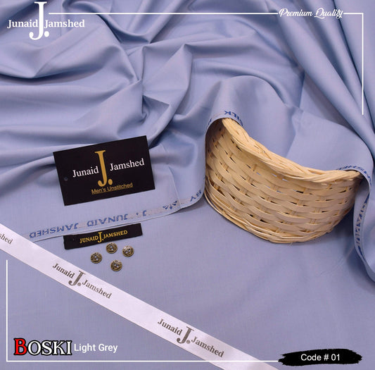 Junaid Jamshed Wash Wear Boski 100% Guaranteed Fabric (Light Grey)