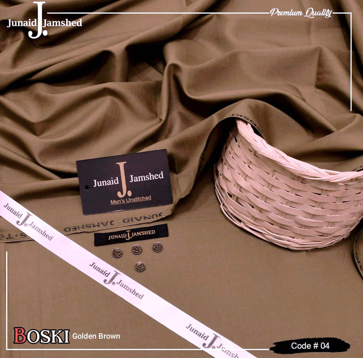 Junaid Jamshed Wash Wear Boski 100% Guaranteed Fabric (Golden Brown)