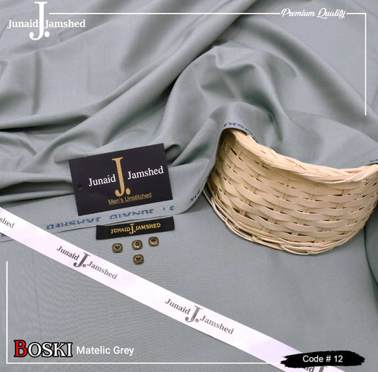 Junaid Jamshed Wash Wear Boski 100% Guaranteed Fabric (Matelic Grey)