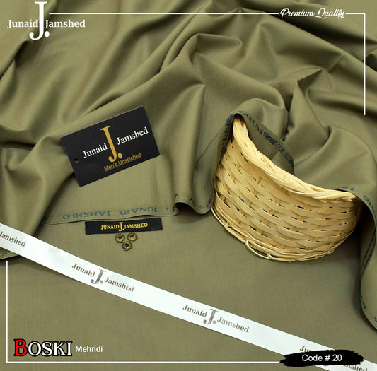 Junaid Jamshed Wash Wear Boski 100% Guaranteed Fabric (Mehndi)