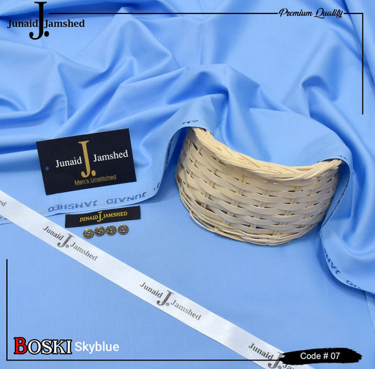 Junaid Jamshed Wash Wear Boski 100% Guaranteed Fabric ( SkyBlue)