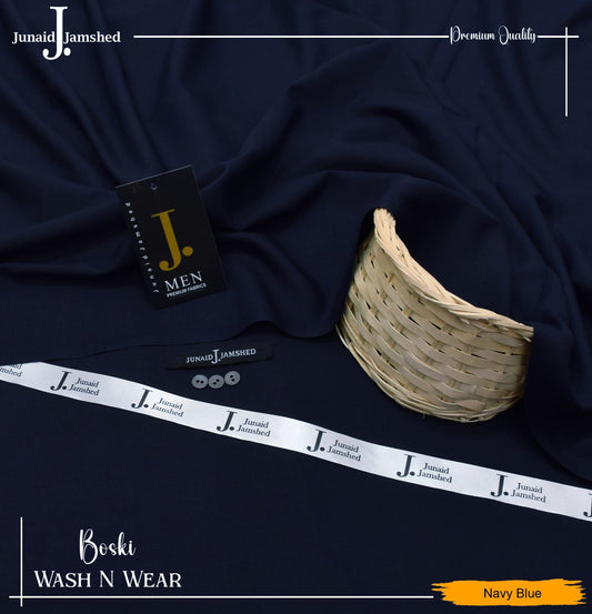 Junaid Jamshed Wash Wear Boski 100% Guaranteed Fabric (Navy Blue)