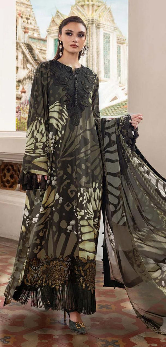 2026 Maria. B Lawn Collection 3pcs Suit (Zet Black)