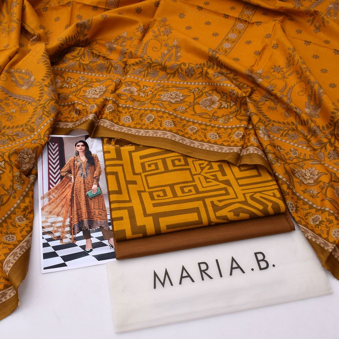 2026 Maria. B Lawn Collection 3pcs Suit (Mustard Yellow)