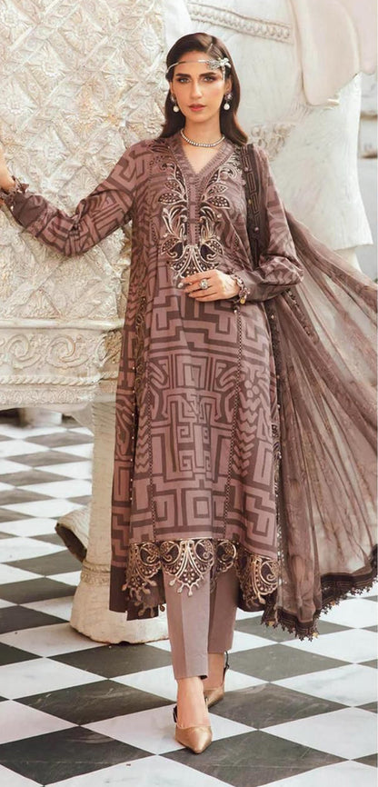 2026 Maria.B Lawn Collection 3pcs Suit (Dusty Rose)