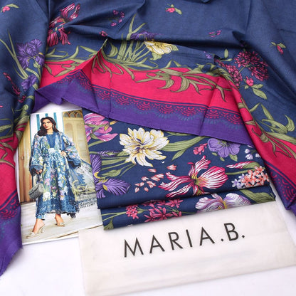 2026 Maria.B Lawn Collection 3pcs Suit (Ink Blue)