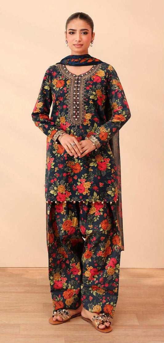 2026 Maria.B Lawn Collection 3pcs Suit (Jet black )