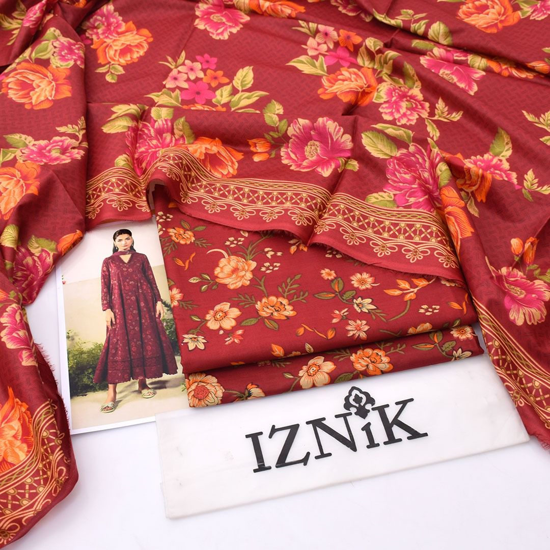2026 IZNIK Lawn Collection 3pcs Suit (Burnt Orange)