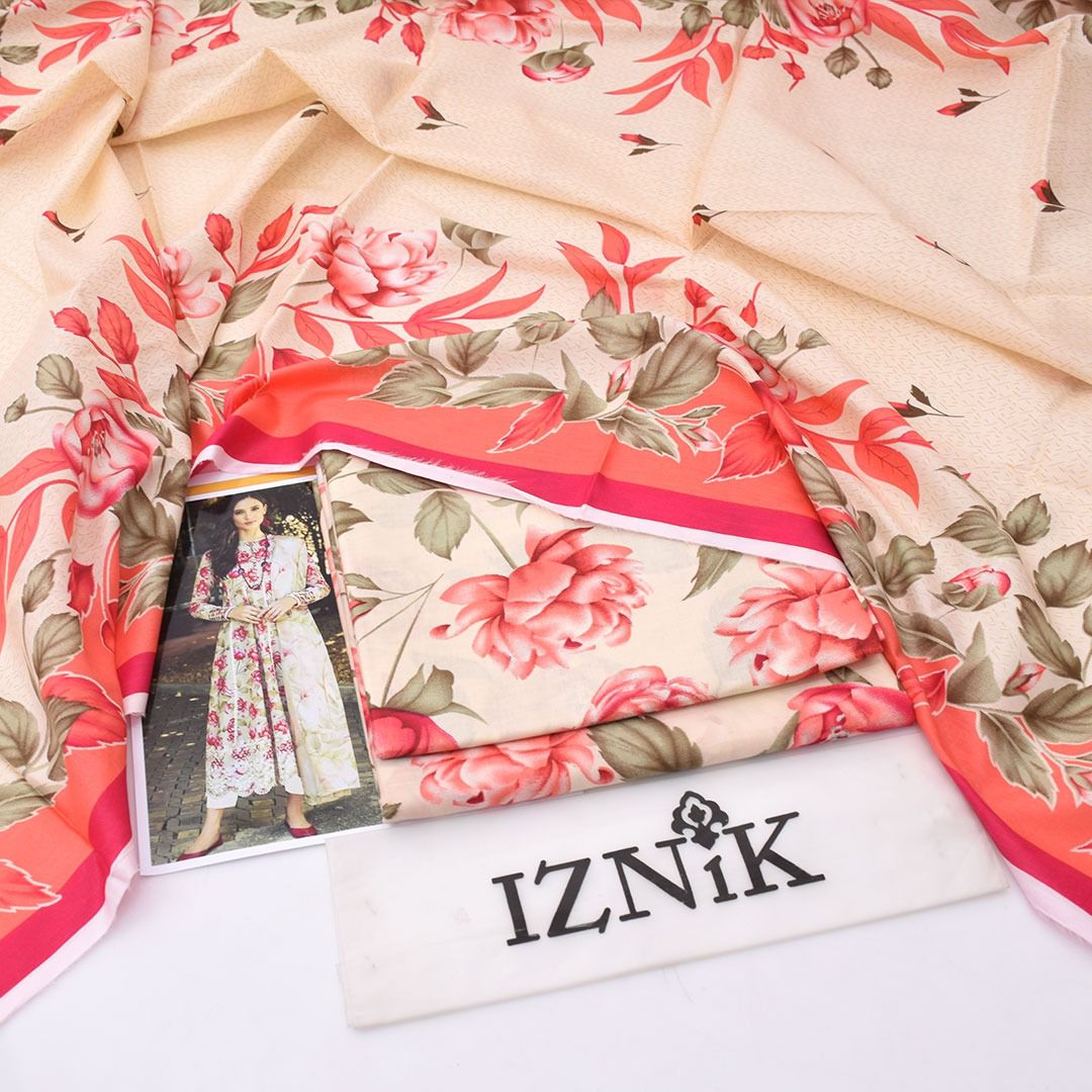 2026  IZNIK Lawn Collection 3pcs Suit (Creamy Off-White)